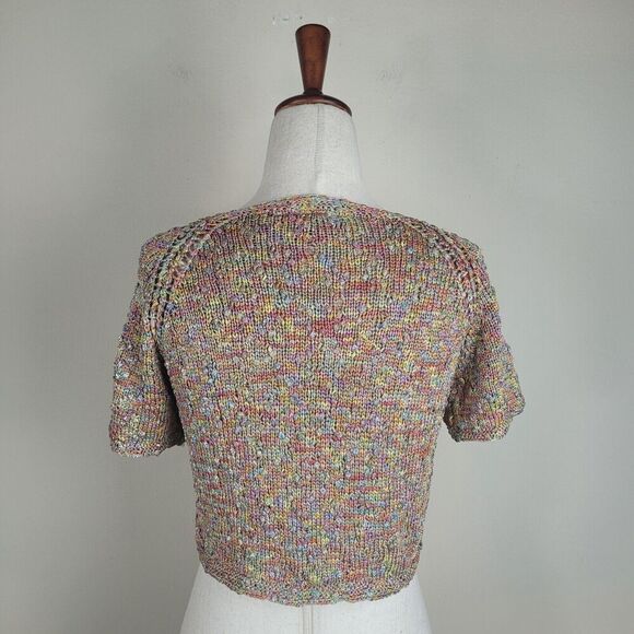 Cecile Benac Sweater Womens Large Colorful Metallic Hand Knit Crop Boho Cardigan - Picture 3 of 9